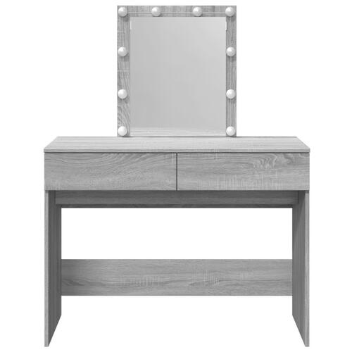 Makeupbord med LED-lys 100x40x130 cm grå sonoma-eg