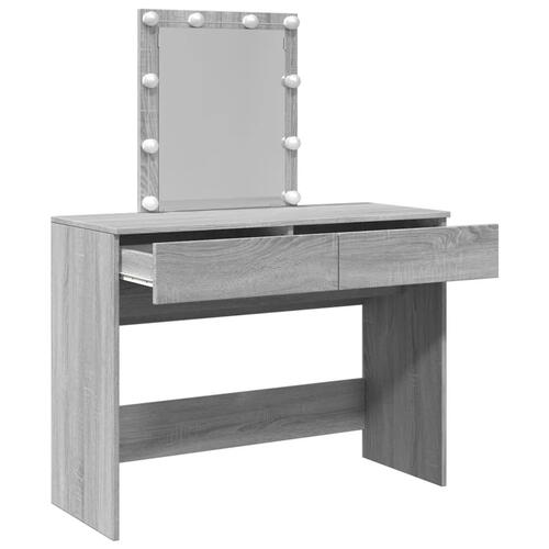 Makeupbord med LED-lys 100x40x130 cm grå sonoma-eg