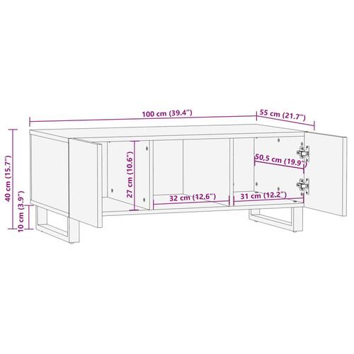 Sofabord 100x55x40 cm massivt mangotræ brun