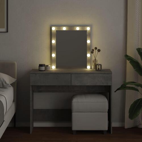 Makeupbord med LED-lys 100x40x130 cm betongrå