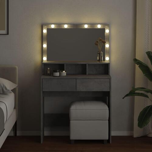 Makeupbord med LED-lys 80x41x134,5 cm betongrå