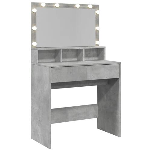 Makeupbord med LED-lys 80x41x134,5 cm betongrå