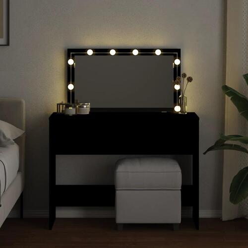 Makeupbord med LED-lys 100x40x120 cm sort