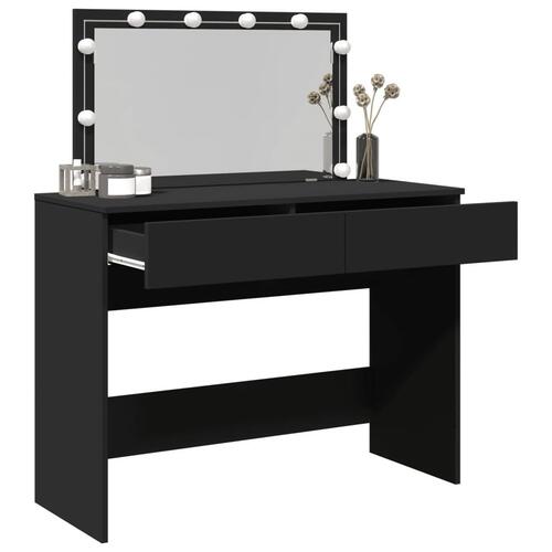 Makeupbord med LED-lys 100x40x120 cm sort