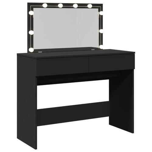 Makeupbord med LED-lys 100x40x120 cm sort