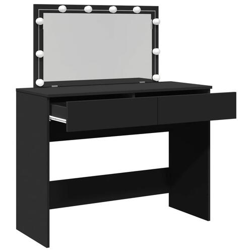 Makeupbord med LED-lys 100x40x120 cm sort