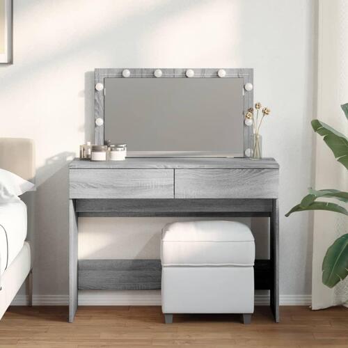Makeupbord med LED-lys 100x40x120 cm grå sonoma-eg