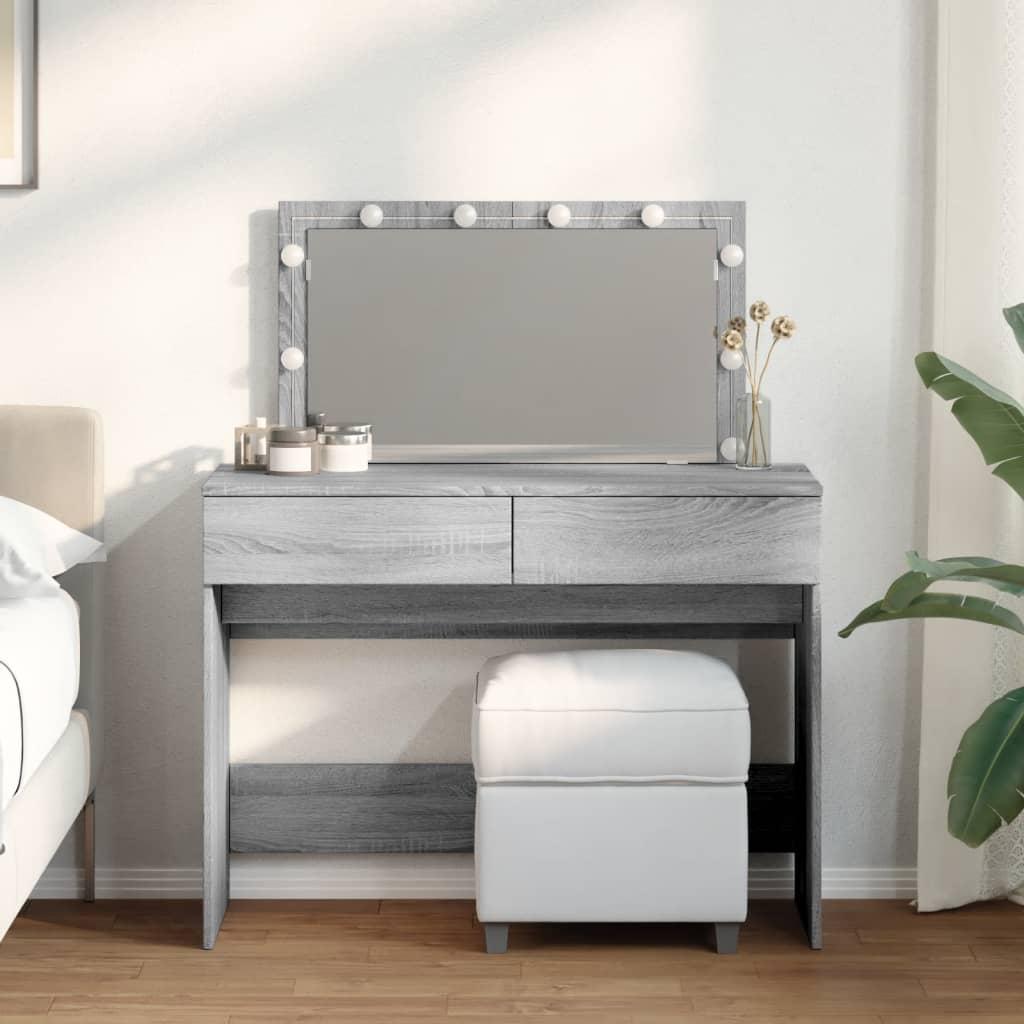 Makeupbord med LED-lys 100x40x120 cm grå sonoma-eg