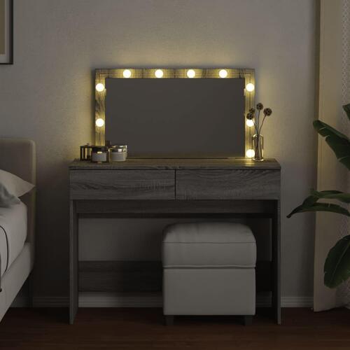 Makeupbord med LED-lys 100x40x120 cm grå sonoma-eg