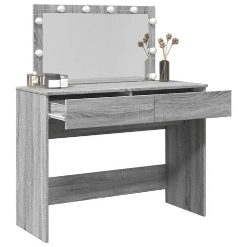 Makeupbord med LED-lys 100x40x120 cm grå sonoma-eg
