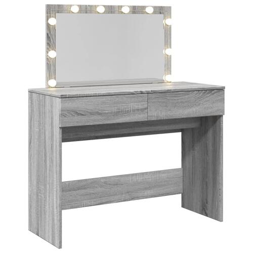 Makeupbord med LED-lys 100x40x120 cm grå sonoma-eg