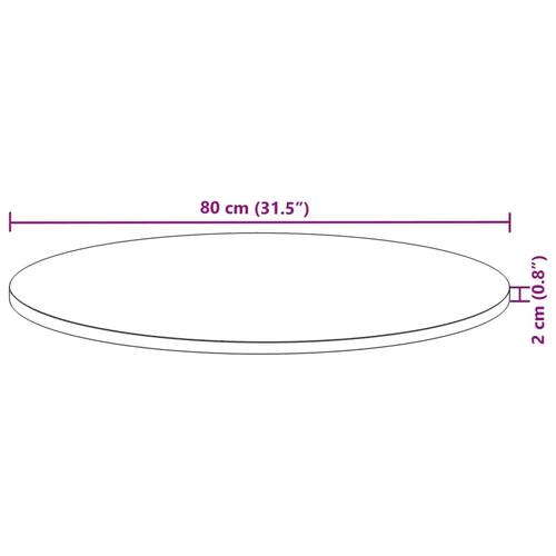 Bordplade Ø80x2 cm rund massivt akacietræ