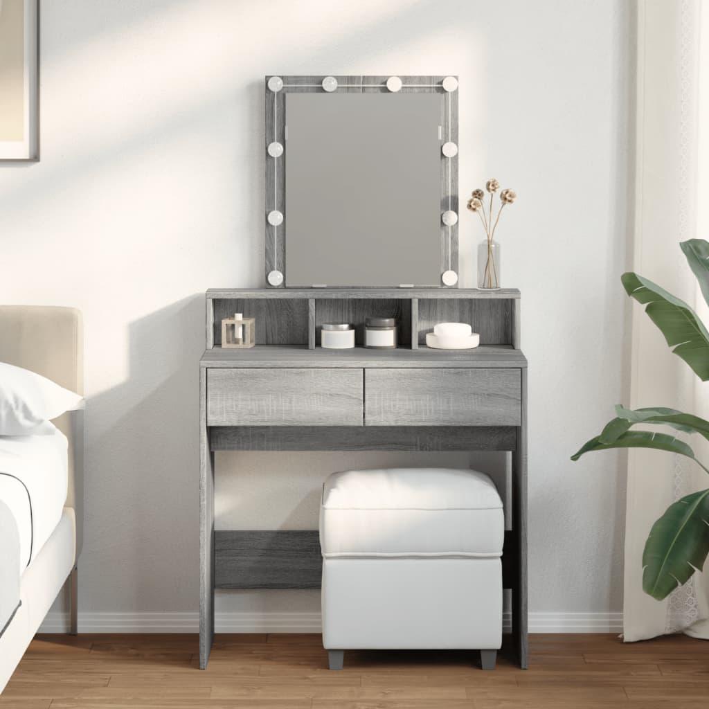 Makeupbord med LED-lys 80x41x144,5 cm grå sonoma-eg
