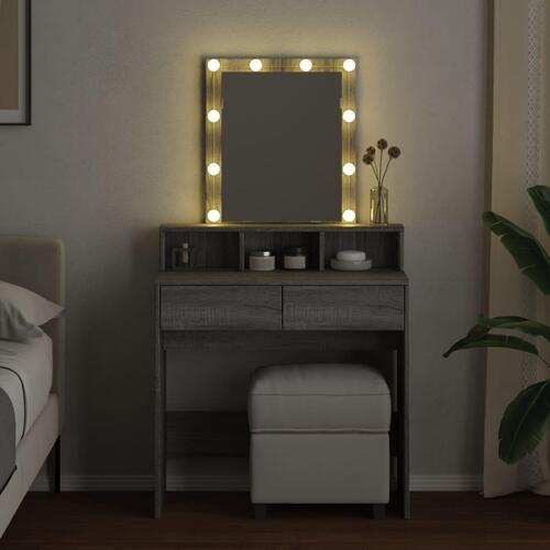 Makeupbord med LED-lys 80x41x144,5 cm grå sonoma-eg