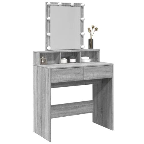 Makeupbord med LED-lys 80x41x144,5 cm grå sonoma-eg
