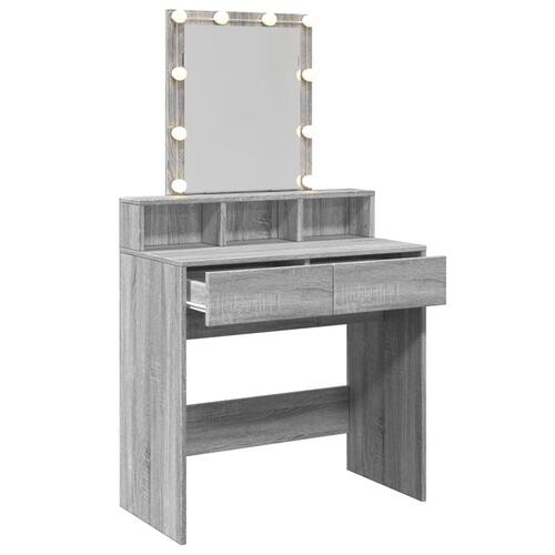 Makeupbord med LED-lys 80x41x144,5 cm grå sonoma-eg
