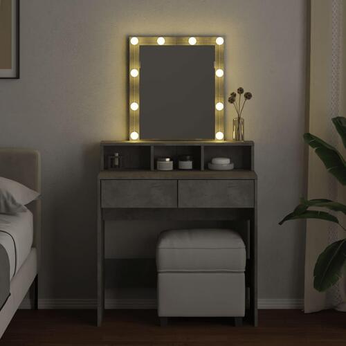Makeupbord med LED-lys 80x41x144,5 cm betongrå