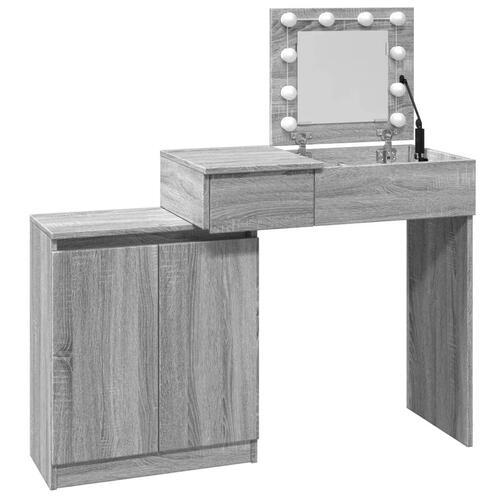 Makeupbord med LED-lys 115x37x110,5 cm grå sonoma-eg
