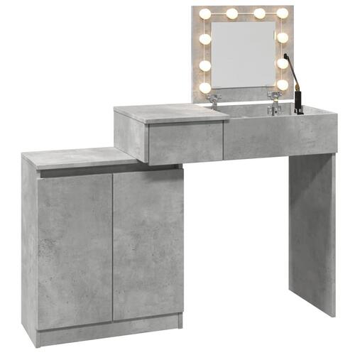 Makeupbord med LED-lys 115x37x110,5 cm betongrå