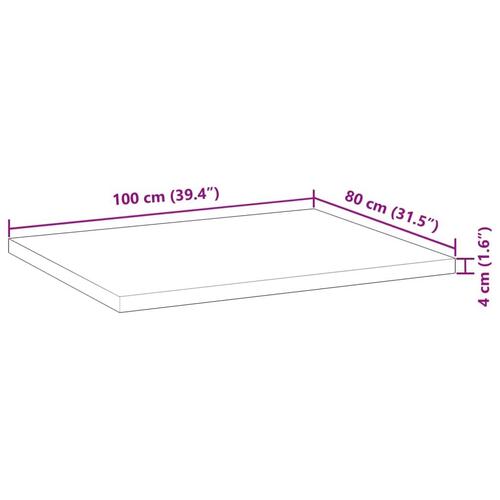 Bordplade 100x80x4 cm rektangulær massivt akacietræ