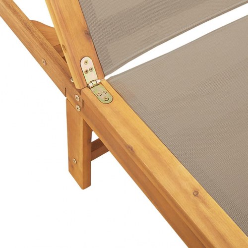 Liggestole 2 stk. med sidebord - massivt akacietræ og textilene, gråbrun