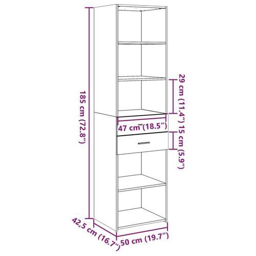 Skab 50x42,5x185 cm konstrueret træ sonoma-eg