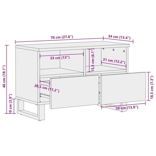 Tv-bord 70x34x46 cm massivt mangotræ hvid