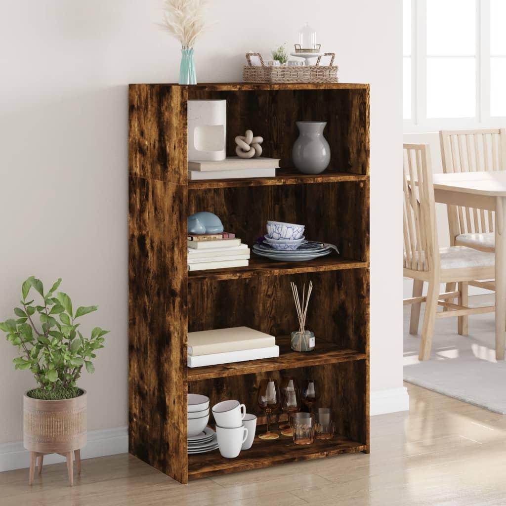 Reol 70x41x124 cm konstrueret træ røget egetræsfarve