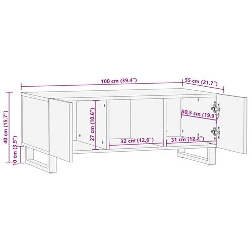 Sofabord 100x55x40 cm massivt mangotræ hvid