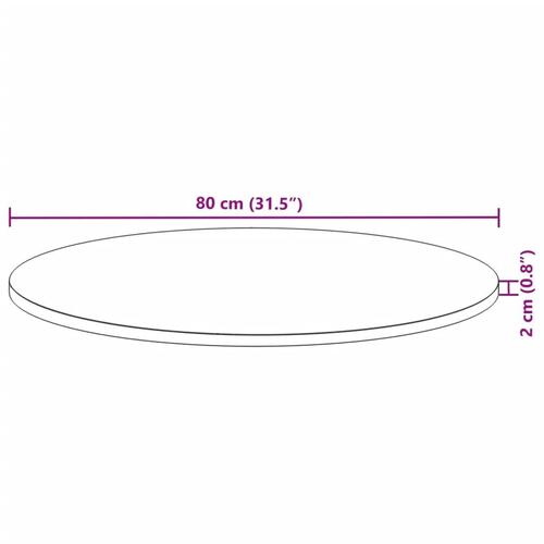 Bordplade Ø80x2 cm rund massivt akacietræ