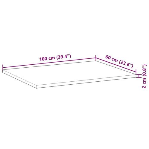 Bordplade 100x60x2 cm rektangulær massivt akacietræ