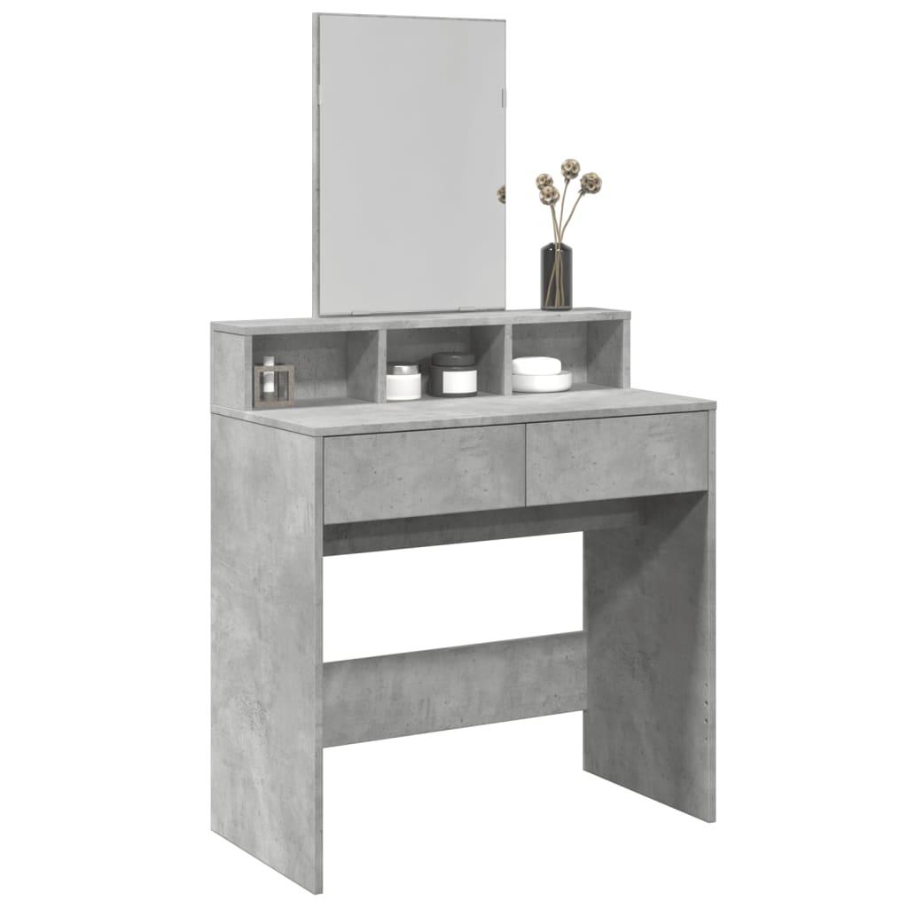 Makeupbord med spejl 80x41x144,5 cm betongrå