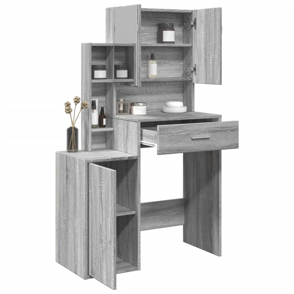 Makeupbord med skab 80x35x132 cm grå sonoma-eg