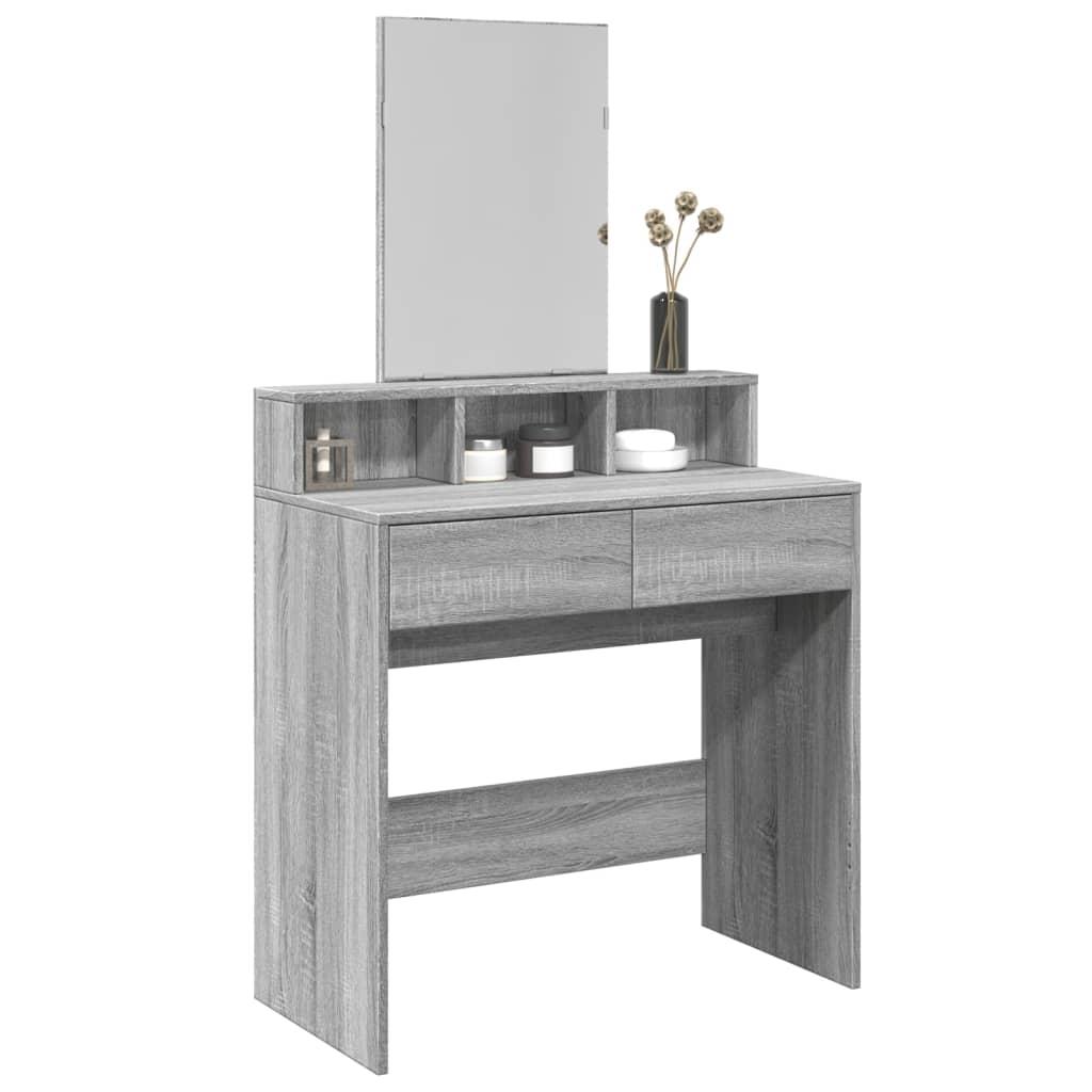 Makeupbord med spejl 80x41x144,5 cm grå sonoma-eg