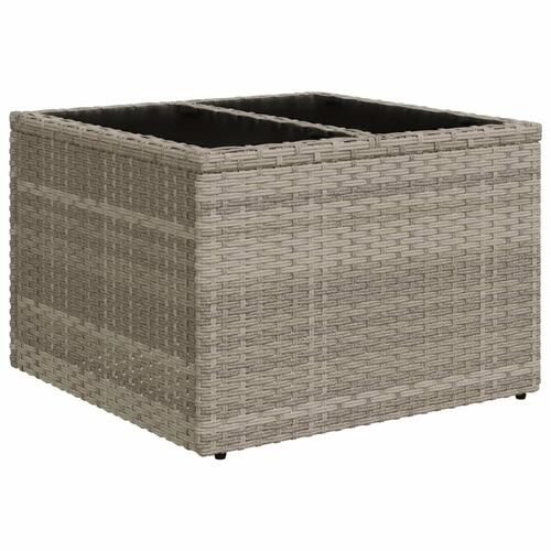 Havebord med glastop 55x55x37 cm polyrattan lysegrå