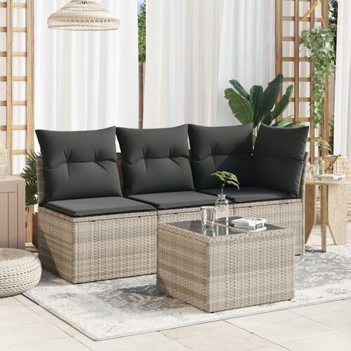 Havebord med glastop 55x55x37 cm polyrattan lysegrå