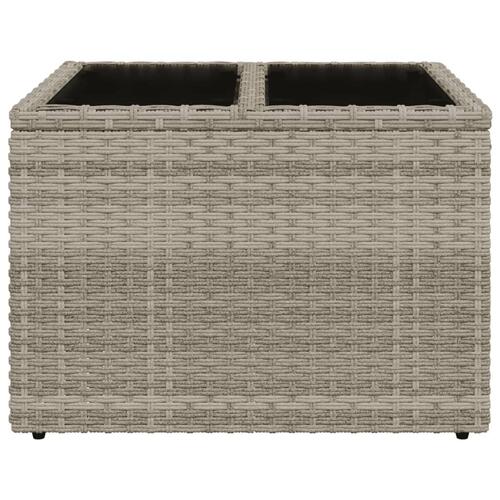 Havebord med glastop 55x55x37 cm polyrattan lysegrå