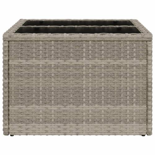 Havebord med glastop 55x55x37 cm polyrattan lysegrå