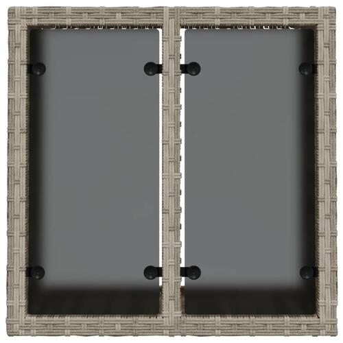 Havebord med glastop 55x55x37 cm polyrattan lysegrå