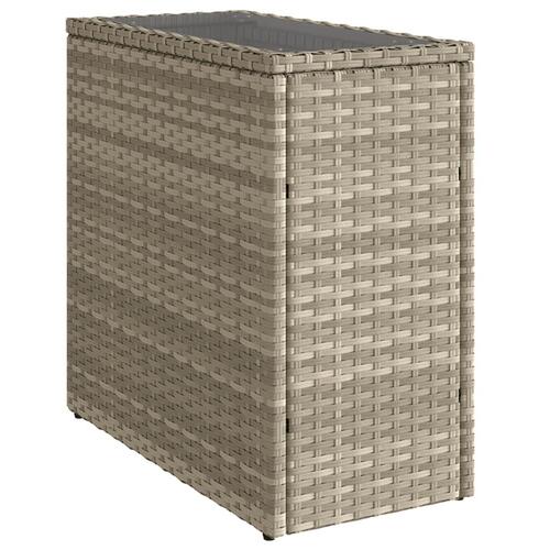 Havesidebord med glastop 58x27,5x55 cm polyrattan lysegrå