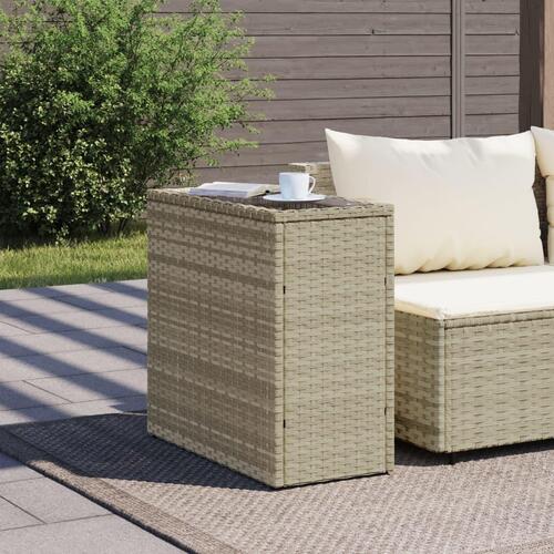 Havesidebord med glastop 58x27,5x55 cm polyrattan lysegrå