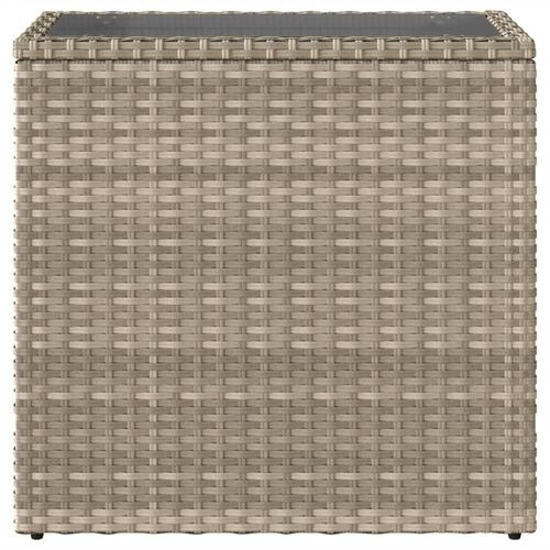 Havesidebord med glastop 58x27,5x55 cm polyrattan lysegrå