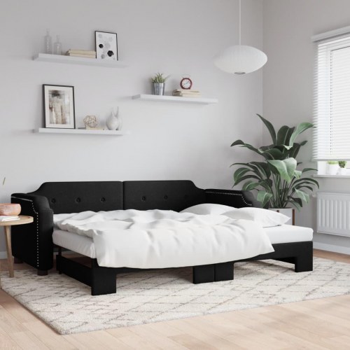 Daybed med udtræk 80×200 cm - stof, sort