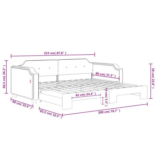 Daybed med udtræk 80x200 cm - stof, cremefarvet