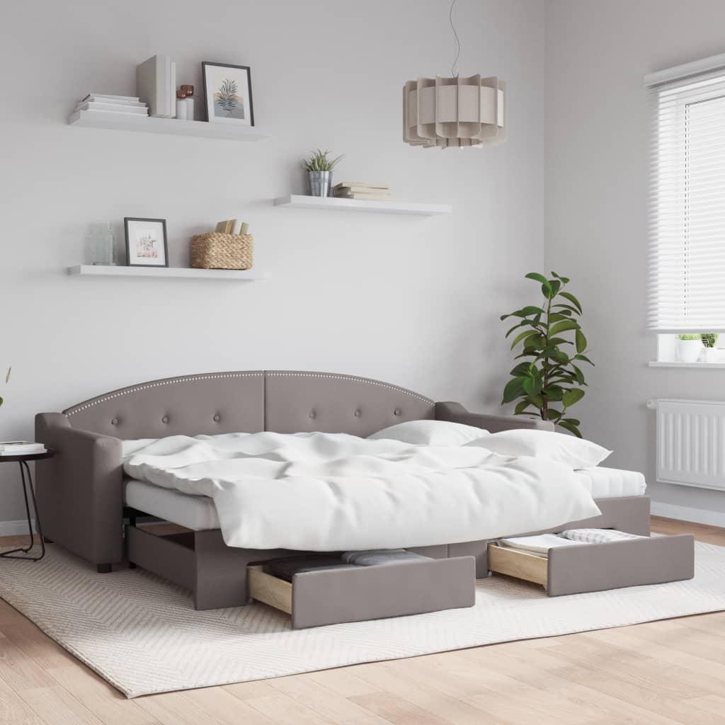 Daybed med udtræk og skuffer 80x200 cm stof gråbrun billede