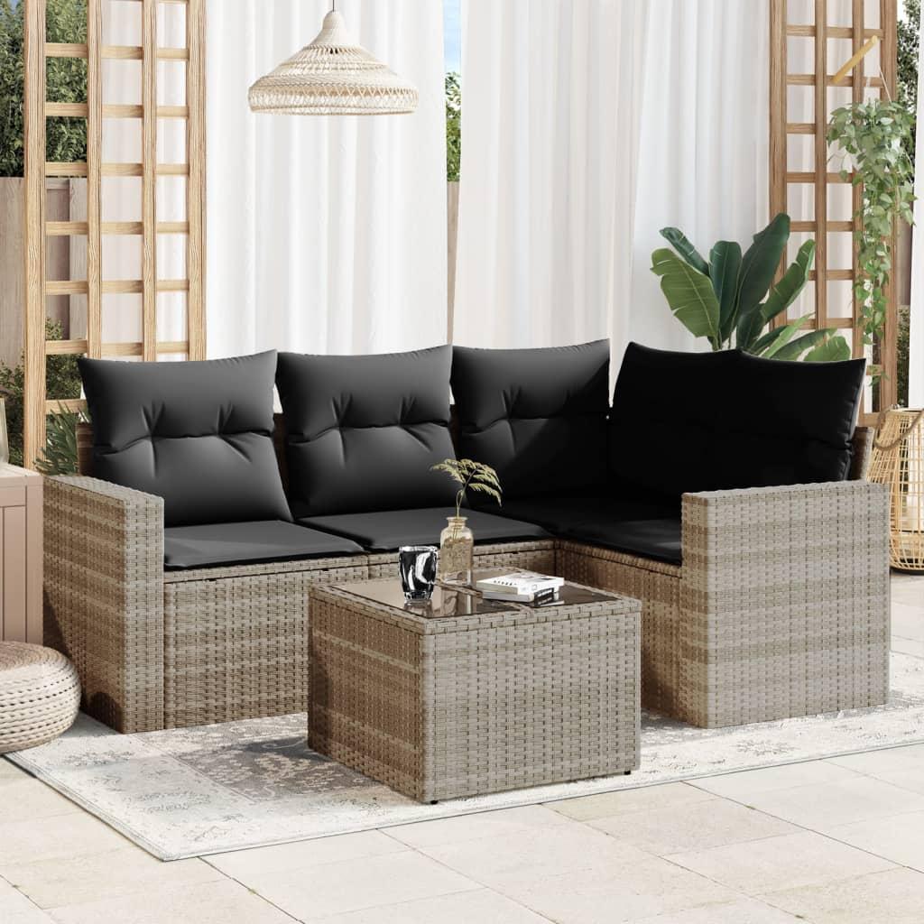 Sofasæt 5 dele med hynder polyrattan lysegrå billede