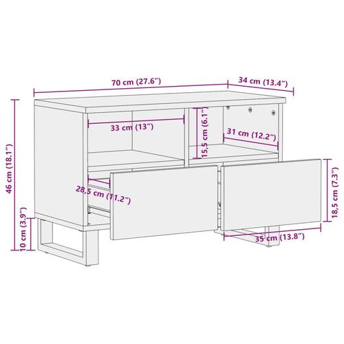 Tv-bord 70x34x46 cm massivt ru mangotræ
