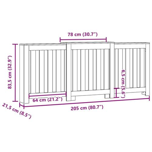 Radiatorskjuler 205x21,5x83,5 cm konstrueret træ røget egetræ