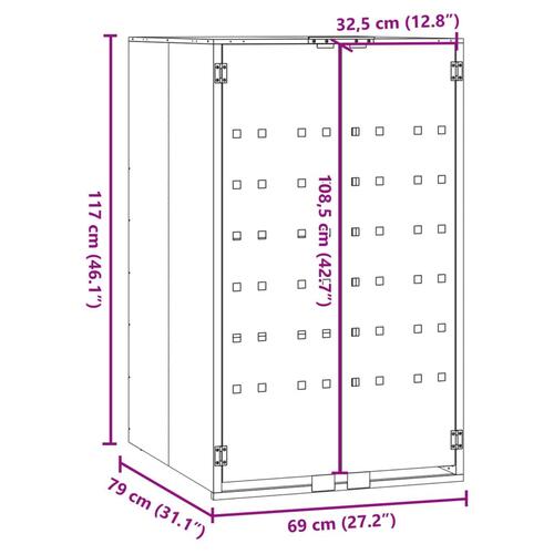 Skraldespandsskjuler 69x79x117 cm 1 rum stål sort