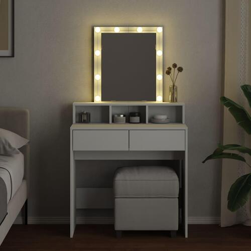 Makeupbord med LED-lys 80x41x144,5 cm hvid